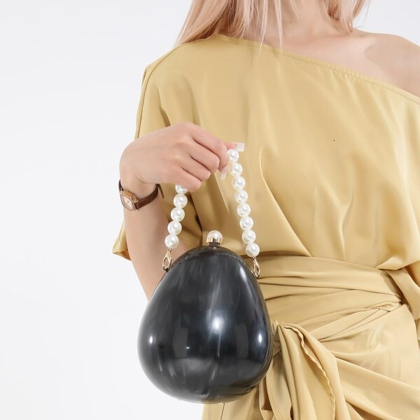 Cross border niche amber pattern irregular acrylic shell handbag designer bag banquet goose egg box bead tote trend basket trend shoulder bag
