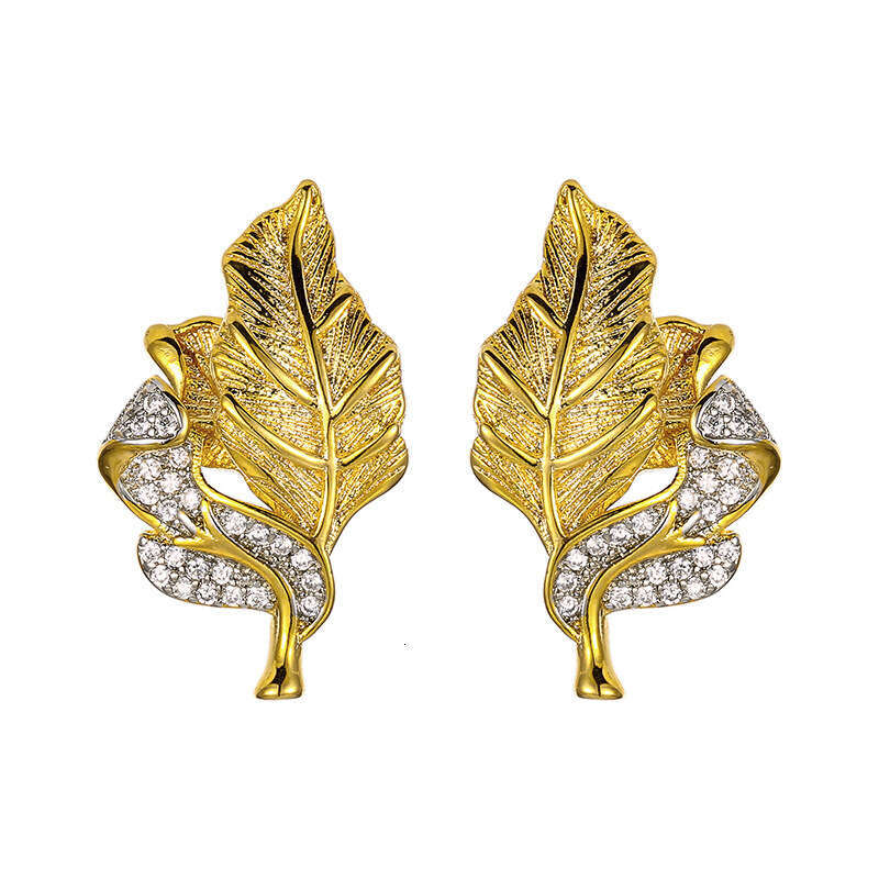 Jewelry Earrings Sier Needle Fashion Simple Niche Gold Leaf Versatile Women's Light 60A