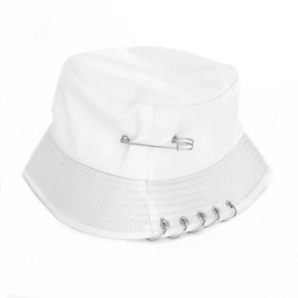 XaYbZc Solid Color Iron Pin Rings Personality Bucket Hat For Unisex Women Men Cotton Fishermen Cap Factory Sells Directly Y250707