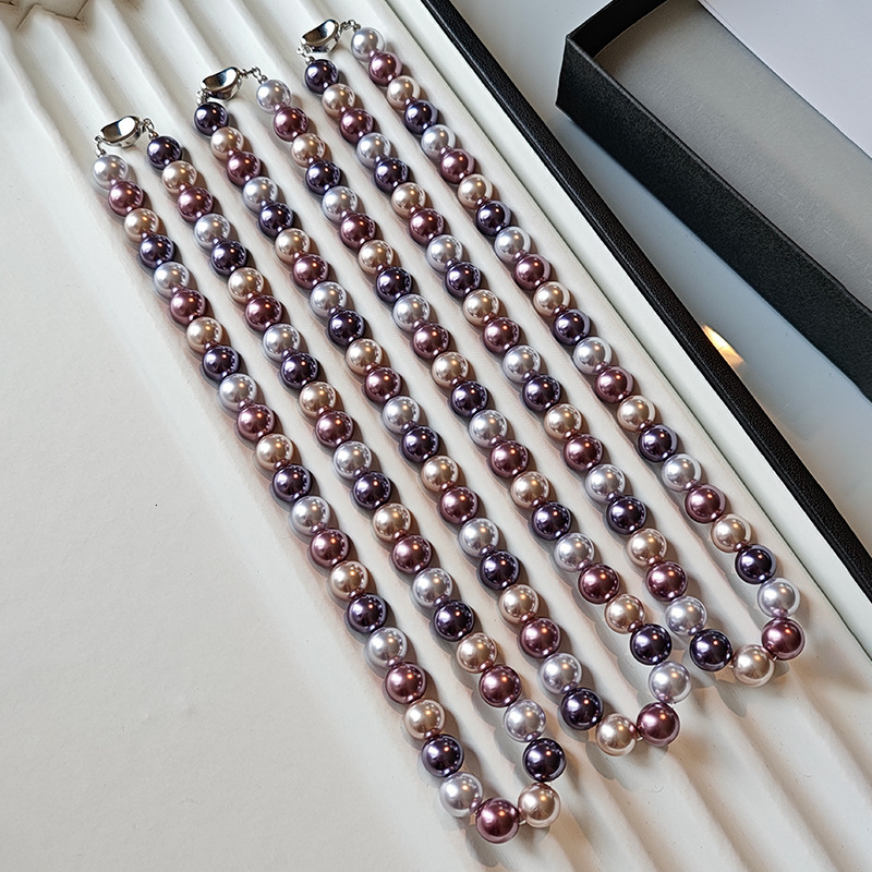 Designer necklace Morandi Mixed Color Purple Aurora Pearl Necklace for Women Light Luxury Niche HighEnd Clavicle Chain Choker 2025 New Model
