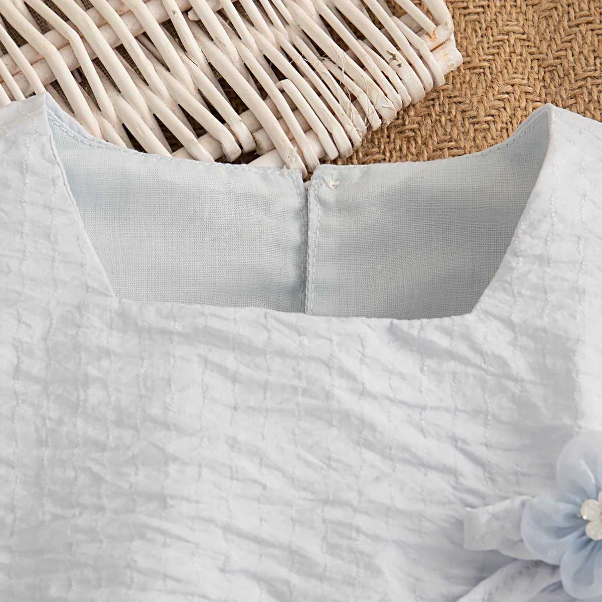Floral Bow Blue Princess Dress Korean Style Baby Girl Dress Summer Elegant Girl Wedding Party Dress for Girls 0-2 Years R250707