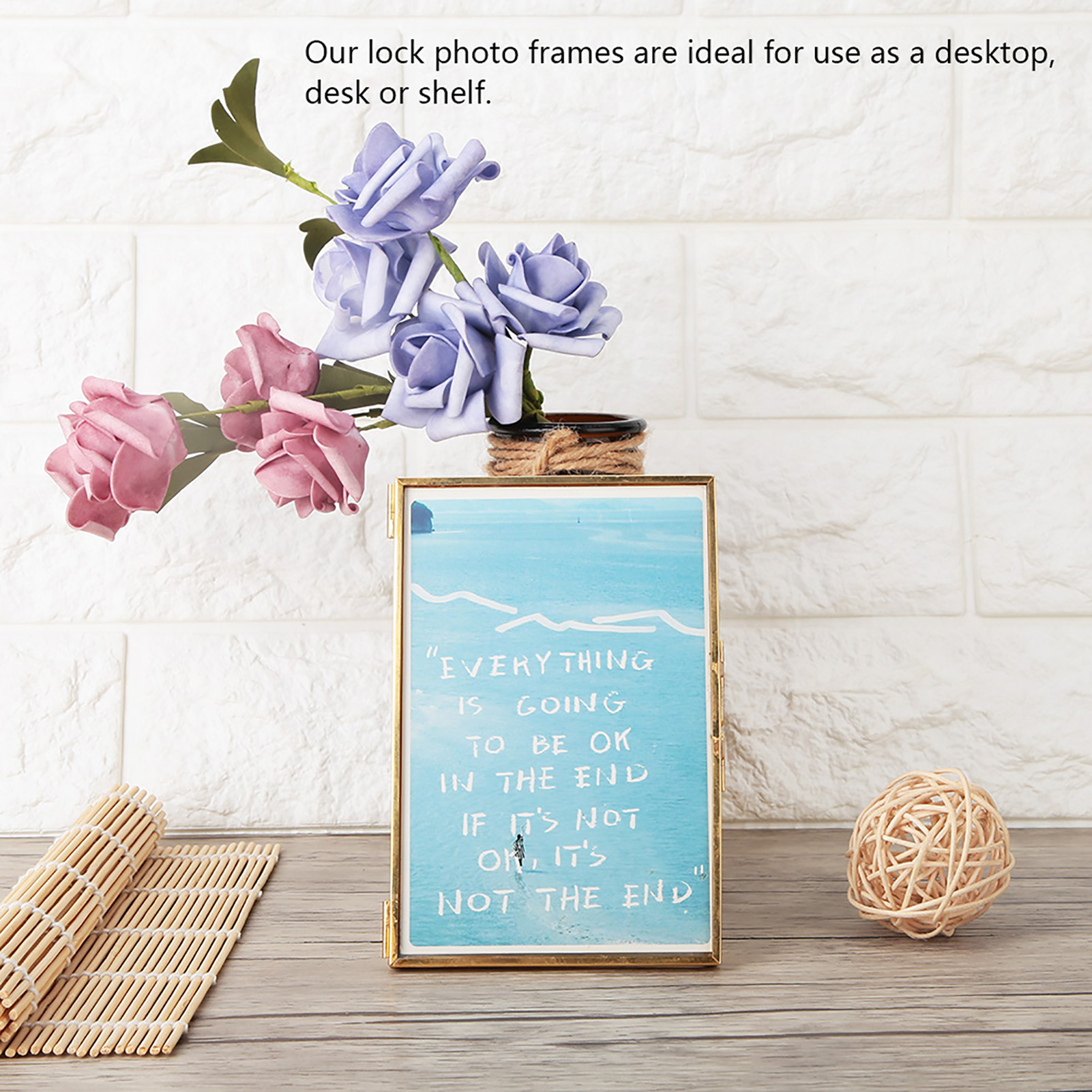 Desktop Vertical Standing Brass Glass Retro Photo Frame Bracket Copper Strip Metal Picture Frames for Home H260306