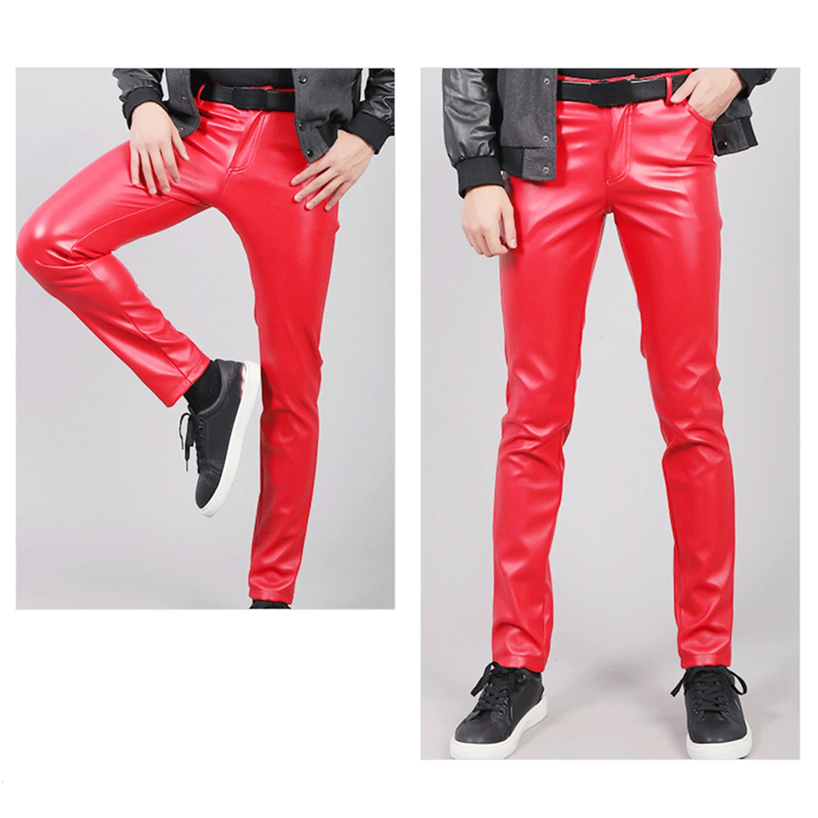 Men Fashion Rock Style PU Leather Pants Night Club Dance Male Faux Slim Fit Skinny Motorcycle Trousers 250704