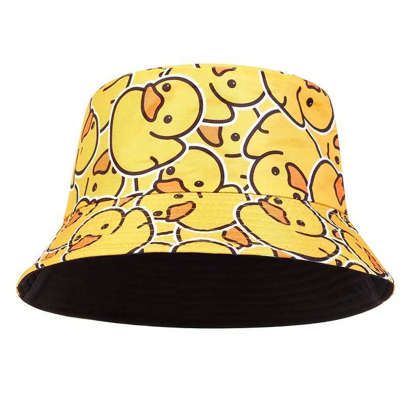 Fashion hip hop two-sided bucket hat for women and men Panama Bucket Hat with Little Yellow Duck Print Fisherman hats for outdoor fishing Sun Hat Y250