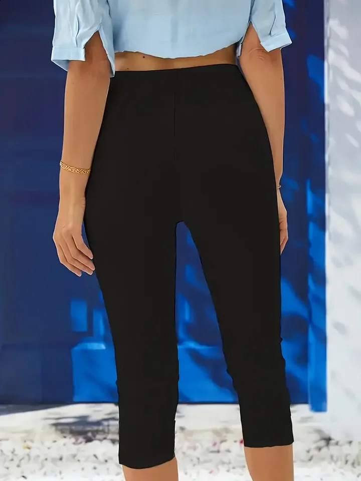 Summer Casual Sports Yoga Womens Plus Size Leggings Elastic Waist Cropped Pants 250628