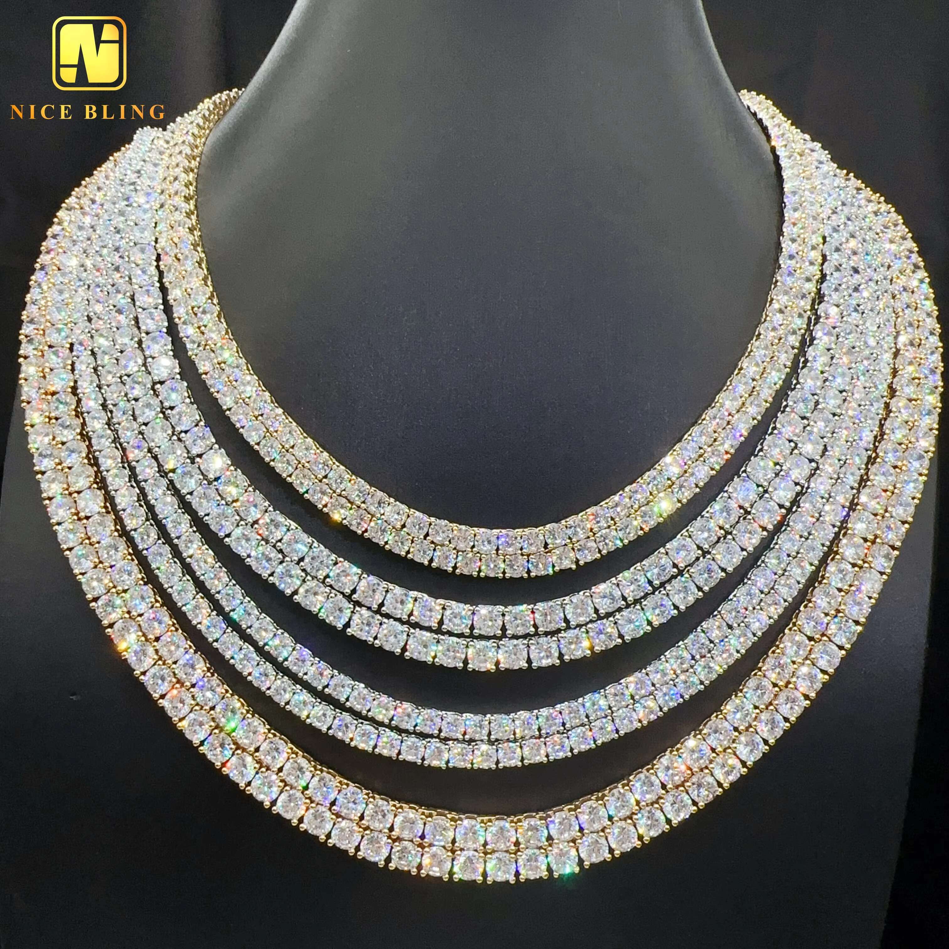 Factory Wholesale Price 18k White Gold Plated 925 silver Moissanite vvs1 Tennis Chains 3mm 4mm 5mm 6mm Handmade Tennis Necklace