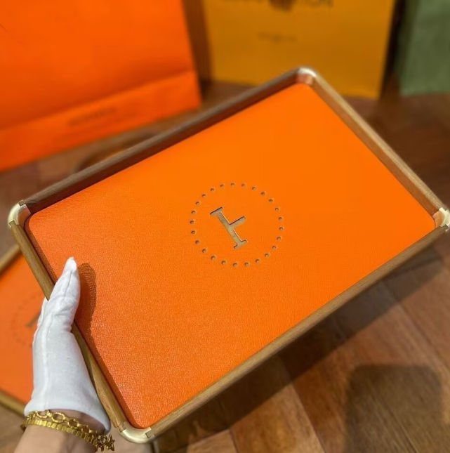 Luxury Style Orange leather Elegant Black Walnut Tray Designer Jewelry storage tray Upscale wood jewelry Boxes Home storage tray - Luxury Storage for Precious Pieces