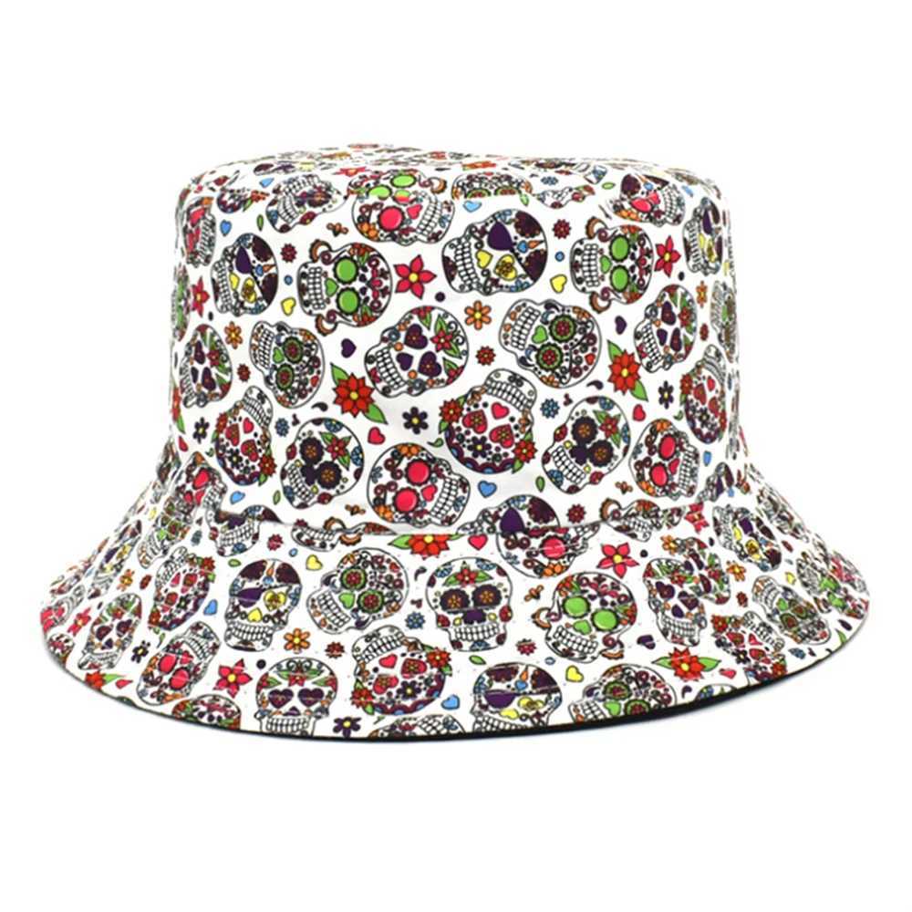 Spring and Summer Men and Women Personality Skull Graffiti Bucket Hat Sunscreen Sun Outdoor Sports and Leisure Fisherman Cap Y250707
