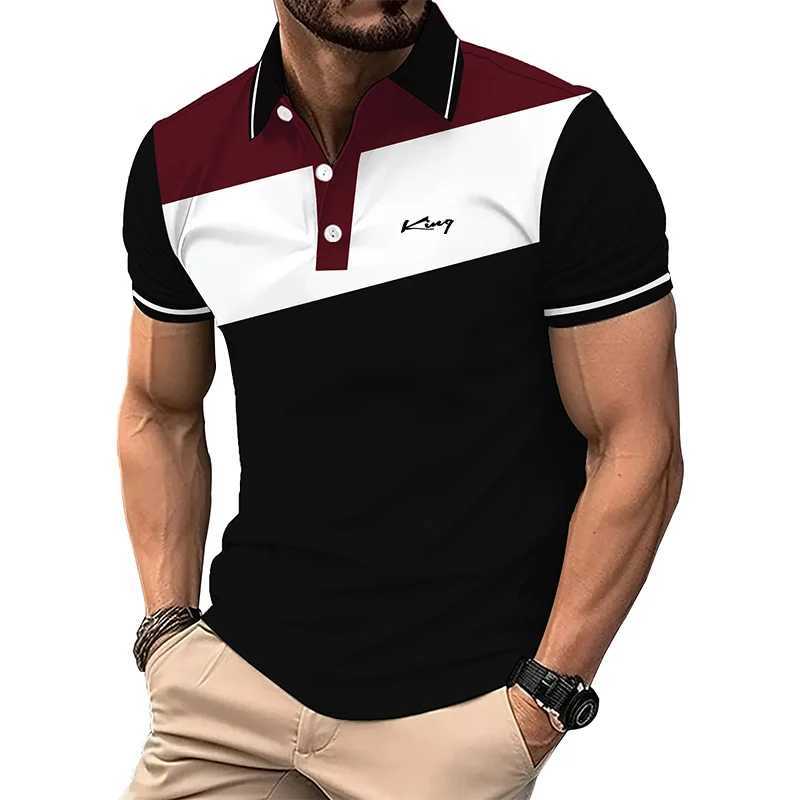 Summer Fashion Business Casual Lapel Polo Shirt Men Short Sleeve Spell Color 3D Digital Print Polo Shirt . Y250707 Y250707