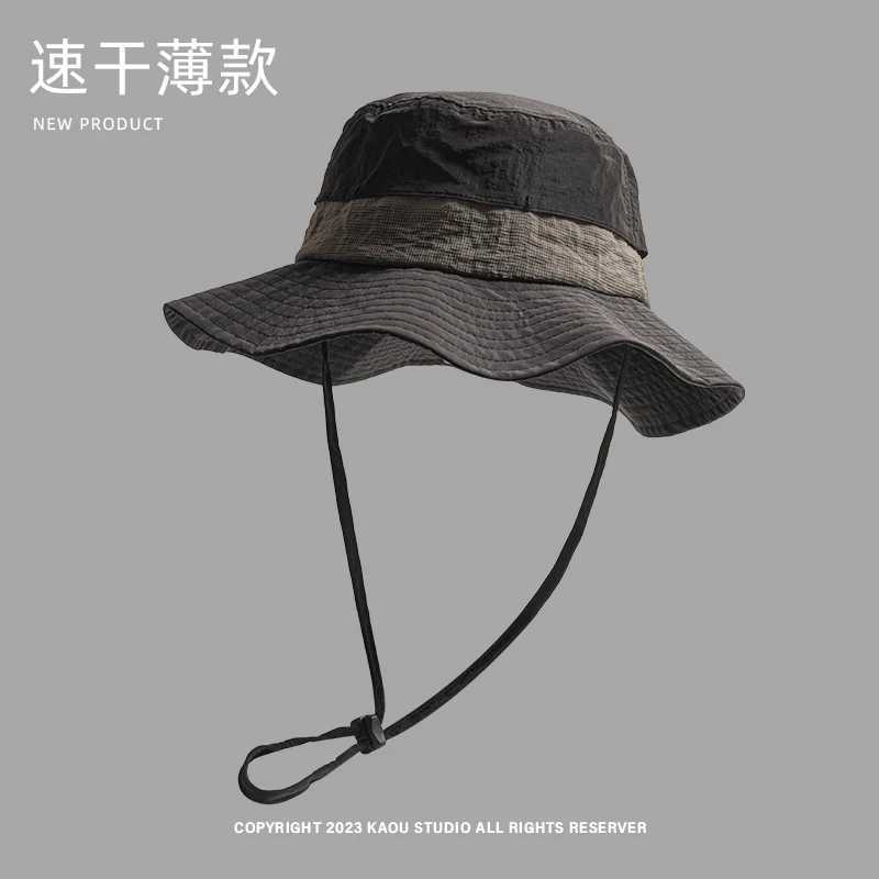 Japanese Summer Quick-drying Bucket Hat Outdoor Breathable Sun Protection Men and Women Camping Lace-up Fishing Caps Caps Y250707