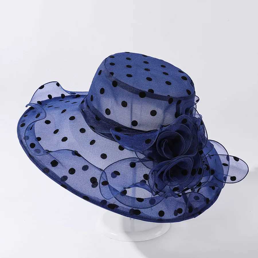 Elegant temperament Hat For Women Dot Chiffon Bucket Hat Organza breathable Beach Hat summer wide brim sunshade fisherman hat Y250707