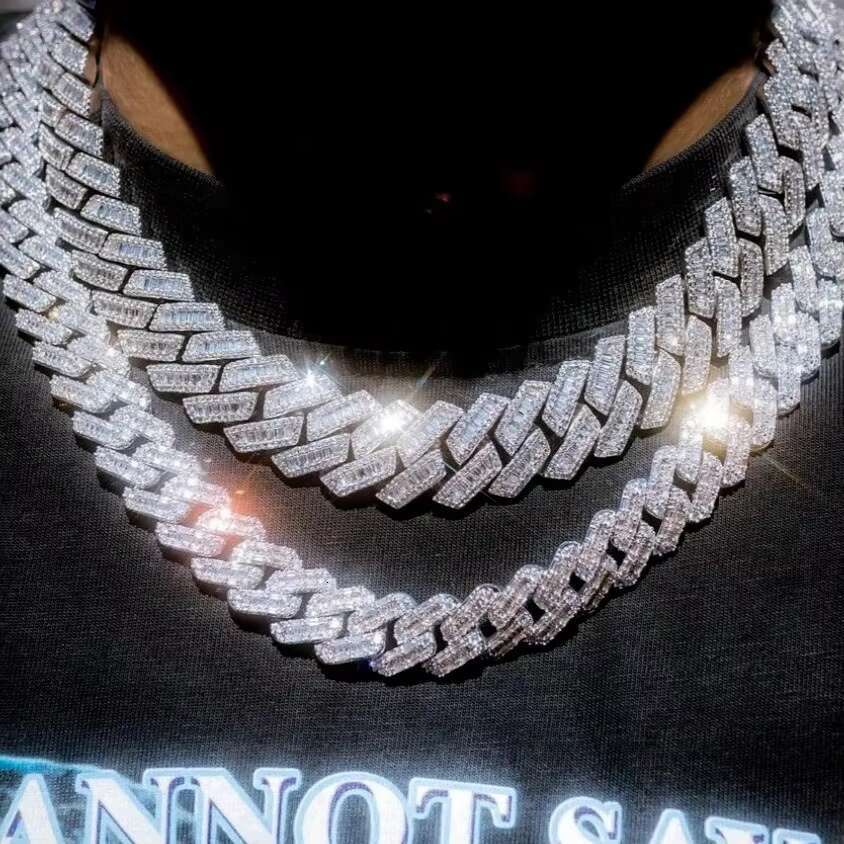 Luxury Jewelry Hip Hop Iced Out Moissanite Sliver 925 Tennis Chain Moissanite Cuban Chain Link for Men