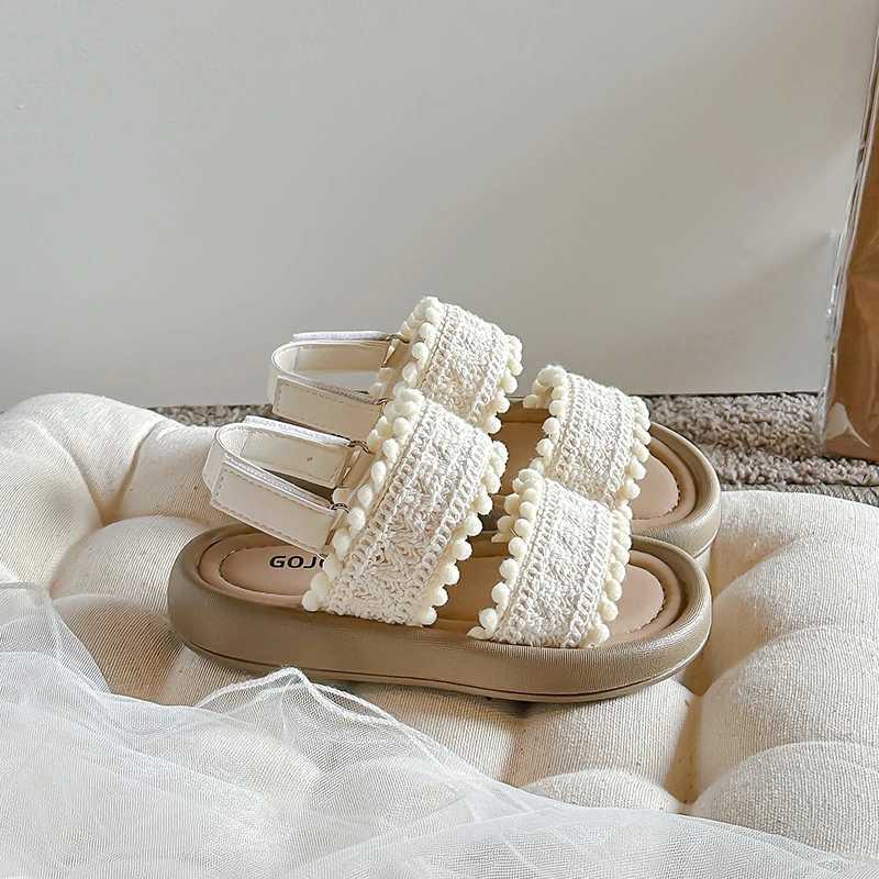 2024 New Soft Ethnic French Wind Open-toe Cool Breathable Princess Shoes for Kids Fashion Girls Versatile Platform R250707
