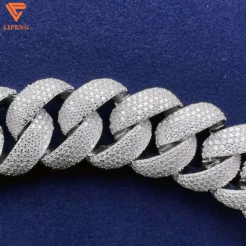 Lifeng Custom 20mm 5-Row VVS Moissanite Cuban Chain Necklace for Men 925 Silver Mami Cuban Link Passes Diamond Tester