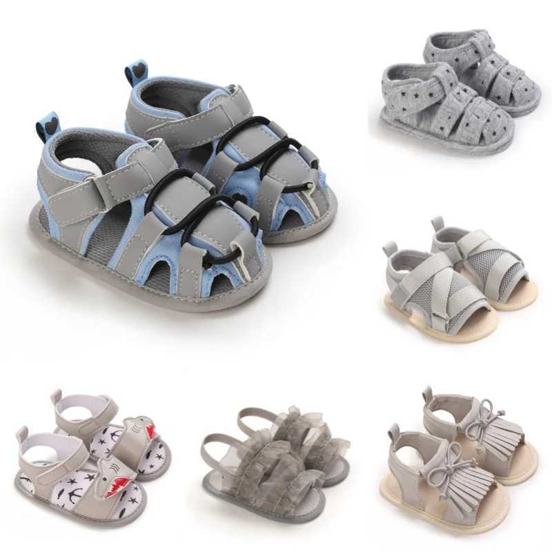 Gray Summer 0-18M Newborn Sandals High-Quality Soft Sole Anti-Slip Breathable Babys First Walking Shoes R250707