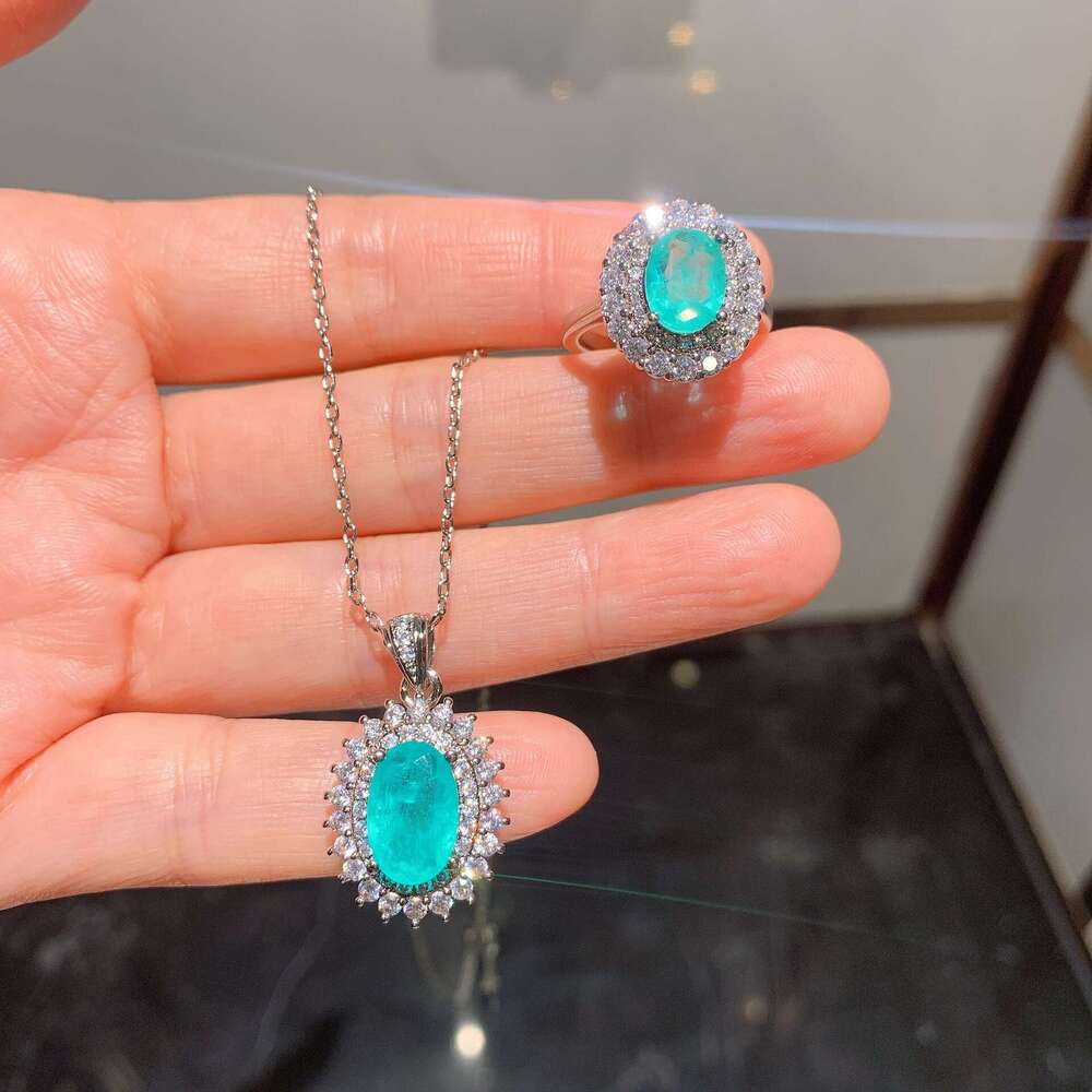 Huayoumei Jewelry Paraiba Pendant New Micro Paved Full Ring High Carbon Dia Necklace 6F3