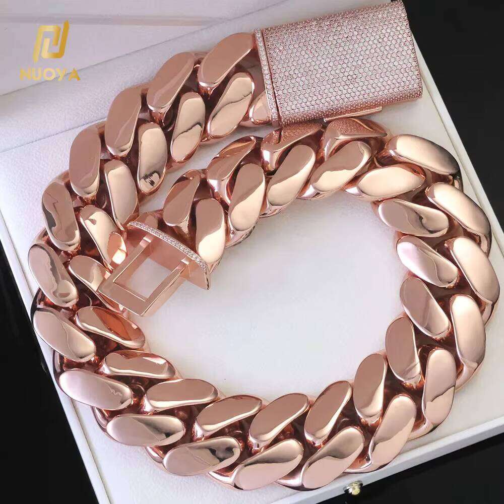 NUOYA Hip Hop Jewelry 30/40mm Chunky Miami Cuban Link VVS Moissanite Clasp Rose Gold Plated Brass Chain Necklace in Stock