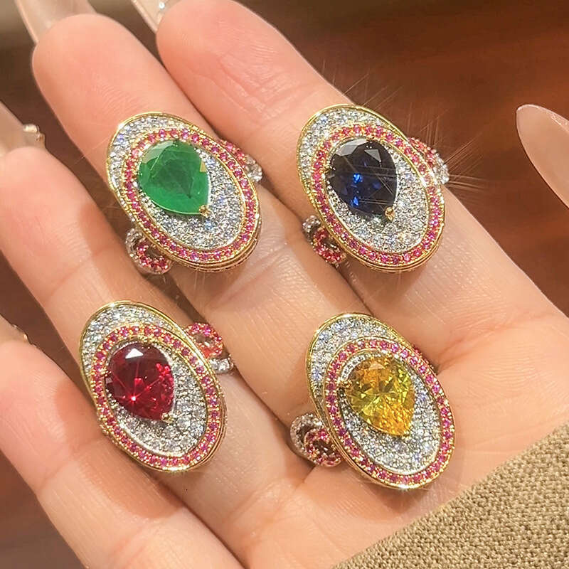 Huayoumei Jewelry New Ring Accessories Colorful Gemstone Red Corundum High-End Light Luxury Women's Items 6Db