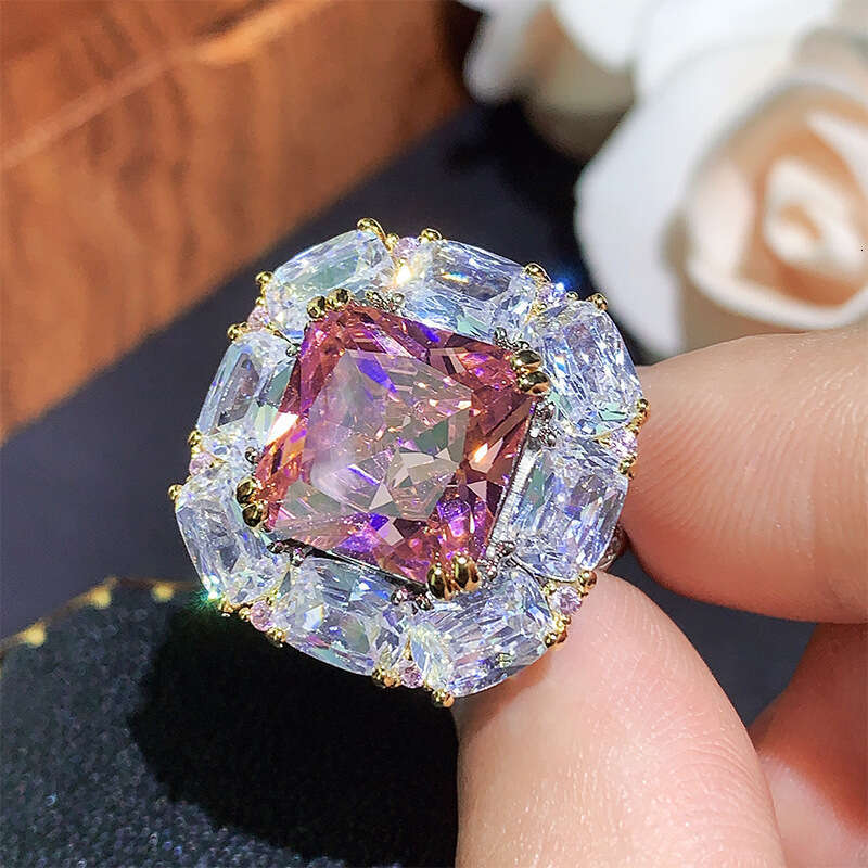 New Style Jewelry Set Paraiba Pink Zircon Cubic Elegant High Stud Earrings Ring 630