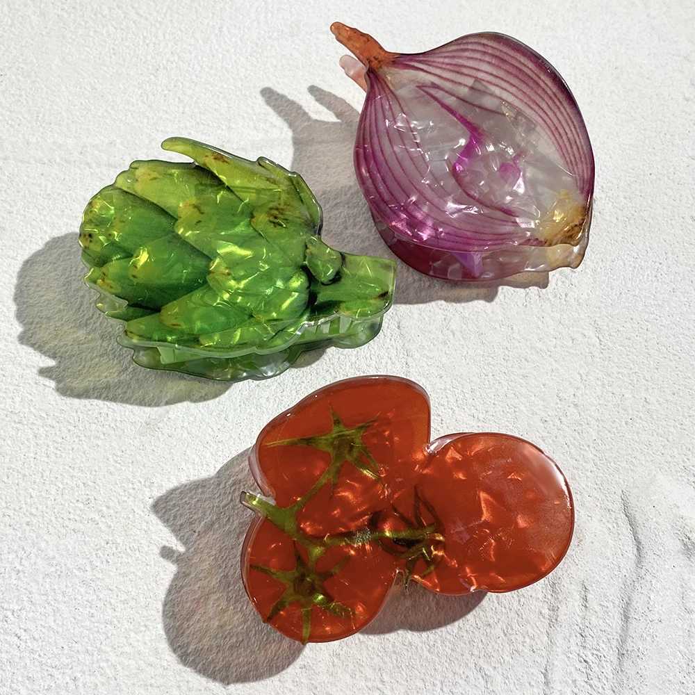 New Design Acrylic Lettuce Onion Tomato Shape Hair Clip Claw For Women Girls Creative Funny Printed Geometric Hair Accessories Y250707