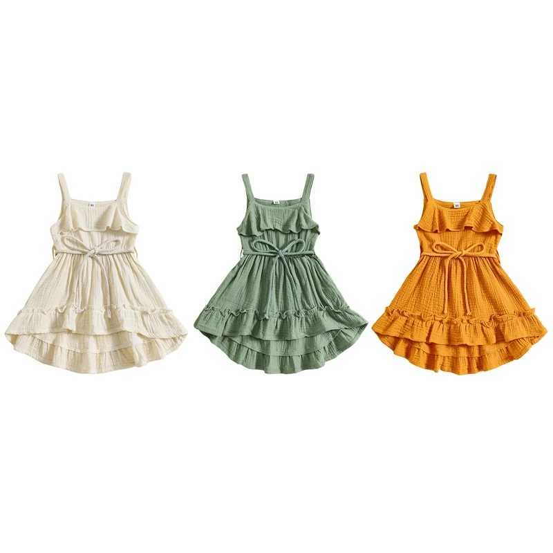 2024-05-07 Lioraitiin Baby Girl Summer Dress Casual Sleeveless Square Neck Belted Dress Toddler A-Line Dress R250707