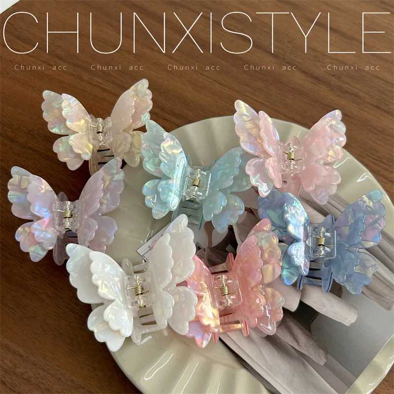 Acetate Double-Layer Butterfly Hair Claw Colorful French Style Retro Elegant Hair Clamps Women Sweet Hairpins Hair Styling Tools Y250707