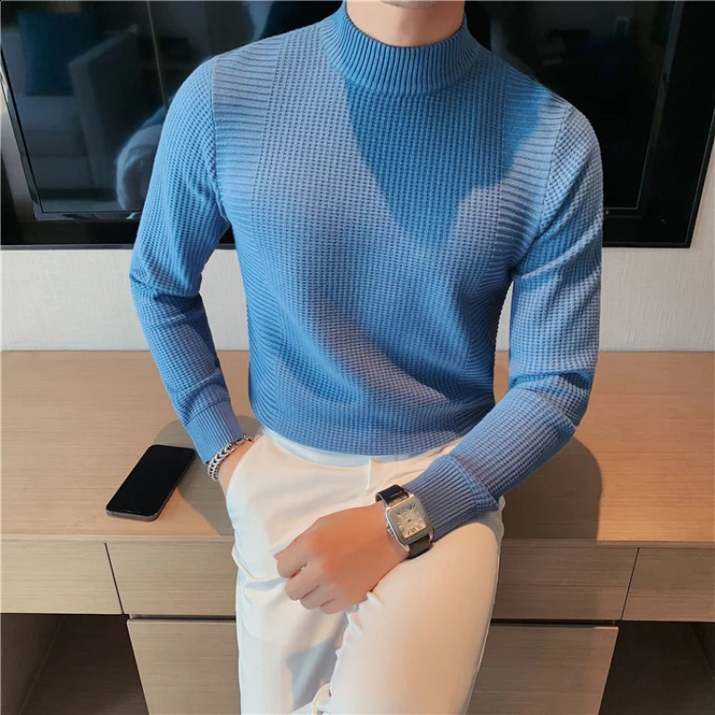 Autumn and Winter Fashion Simple Half High Neck Thickened Warm Inner Style Casual and Handsome Slim Fit Knitted Sweater 250703