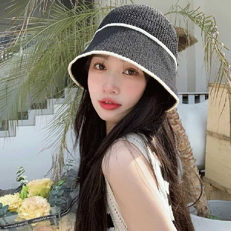 Knitted Women Bucket Hat Luxury Sunscreen Panama Summer Breathable Sun Protection Fisherman Hats Streetwear Foldable Beach Cap Y250707