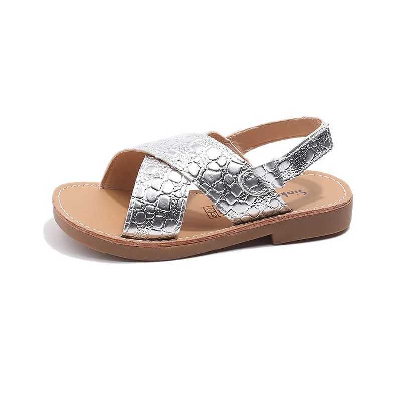 Childrens Summer Sandals for Boys Girls Bright Skin Fabric Fashion Unisex Kids Beach Shoes Flat Cross-tied Ankle Strap Ins Hot R250707