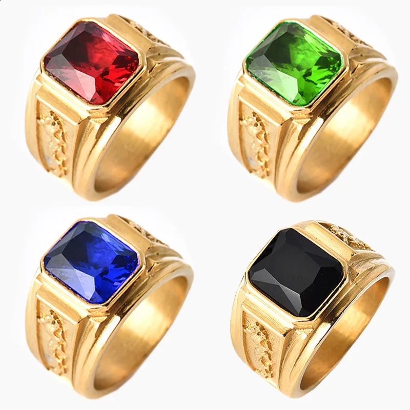 Fashion Mens Ring Square Facade Good Stone Inlaid Side Flying Dragon Carving Domineering Party Jewelry Accessor 250624