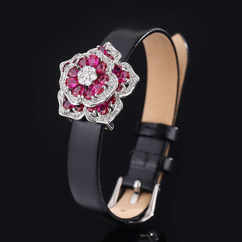 Jewelry Two-Piece Set Camellia Ring Full Diamond Noble Topaz Blood Red Bracelet For Women 405
