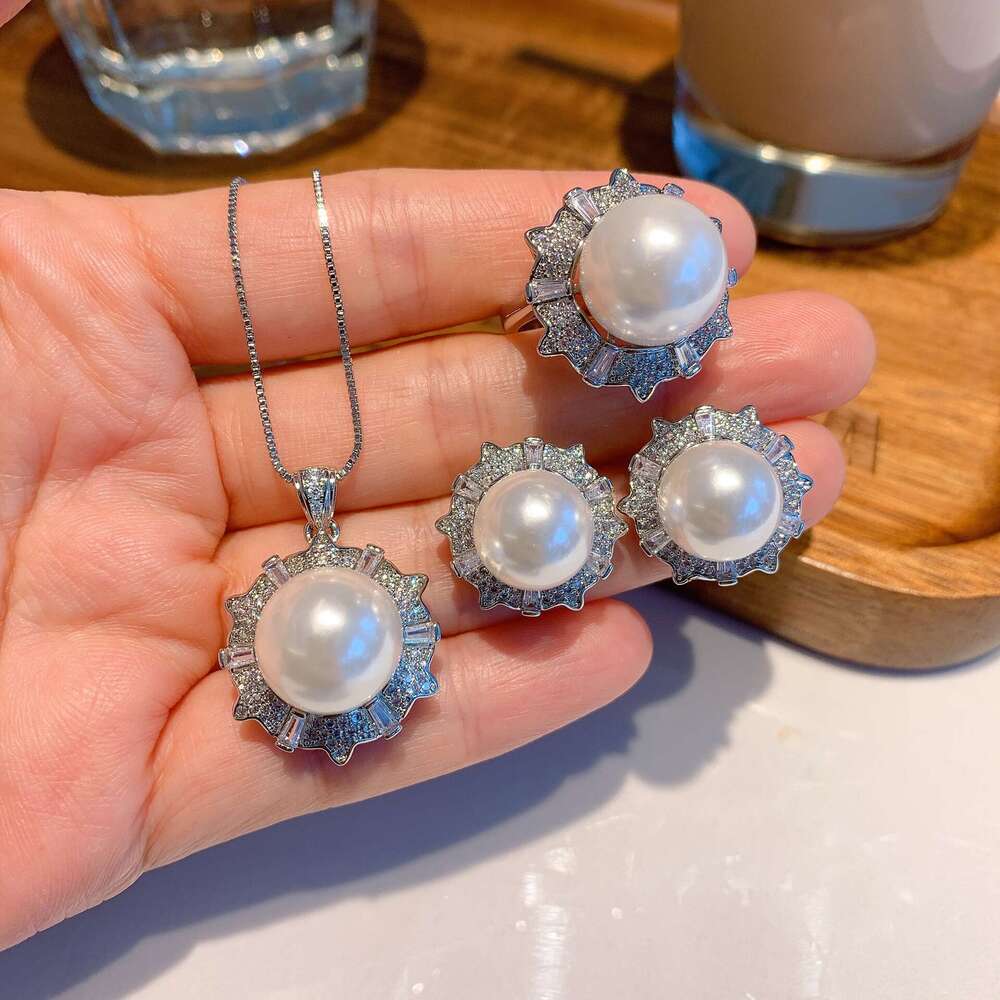 Douyin Live Australian Mother-Of-Pearl Pearl Set Pendant Ring Earrings For Women Fe8