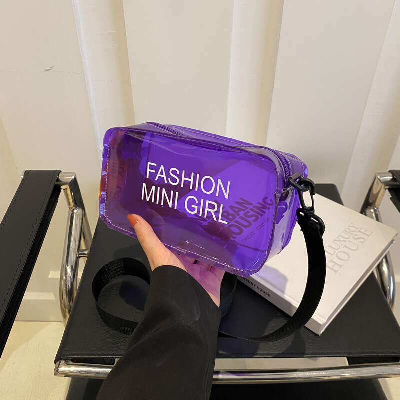 Summer Jelly Transparent for Women New Trendy Korean Version Letter Print Small Square Single Shoulder Handbag Fashion Simple Crossbody Bag