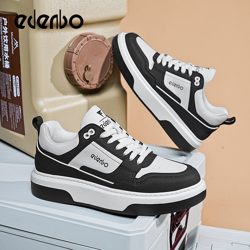 Edenbo men's shoes 2025 new seasons trendy all-match color matching casual sneakers leather thick-soled trendy shoes for men