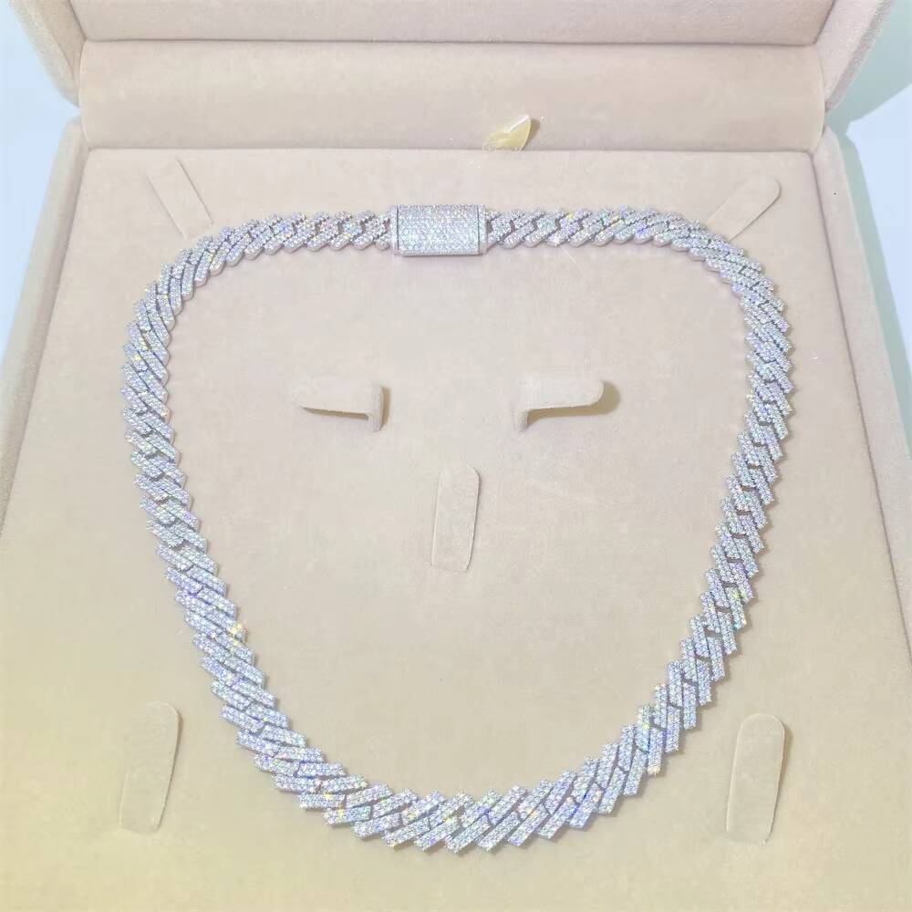 Iced out pass dia tester vvs moissanite jewelry necklace bracelet women 10mm cuban link chain