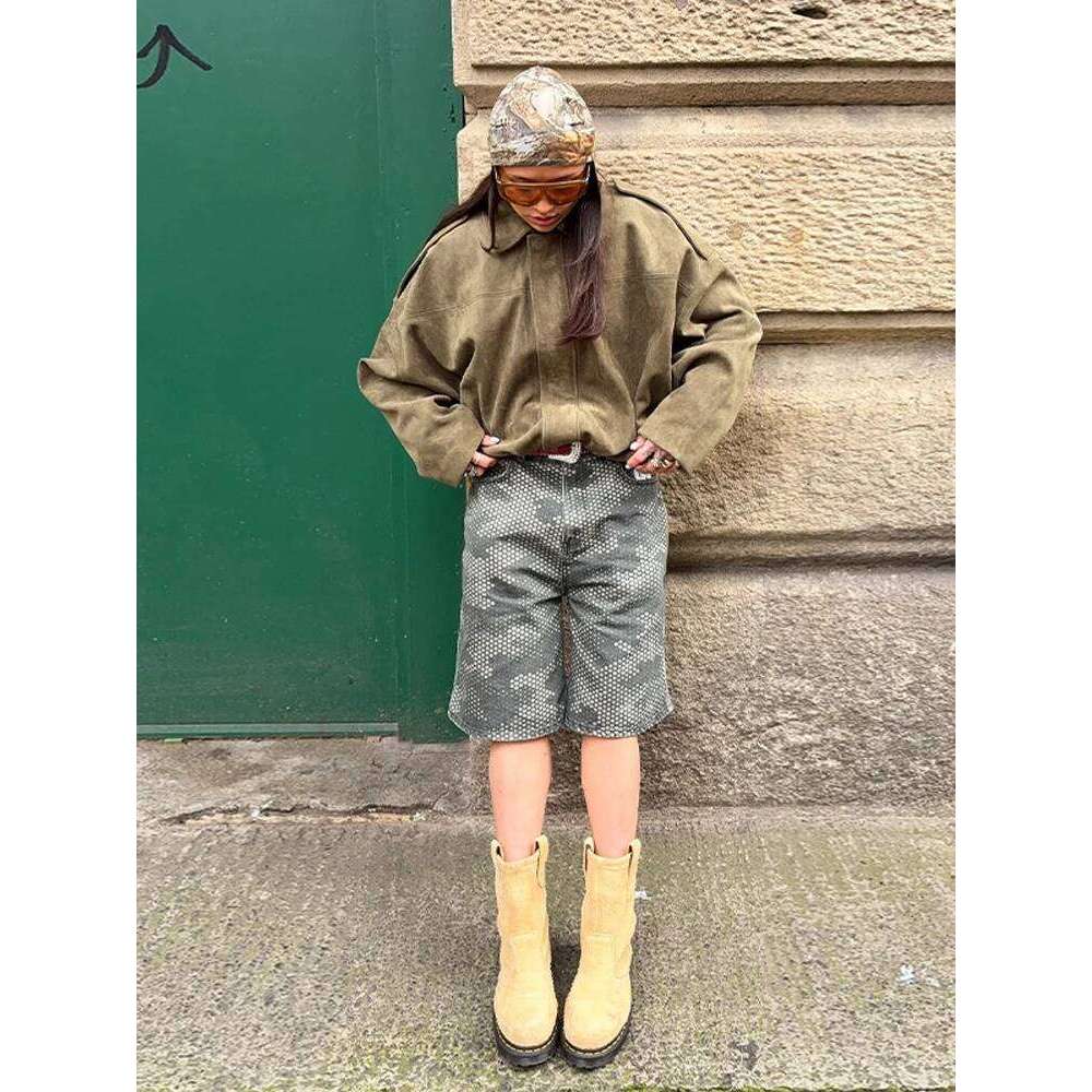 Vintage Suede Lapel Jacket for Women Casual Zipper Long Sleeve Female 2025 Spring New Lady Pockets Short Coats Streetwear