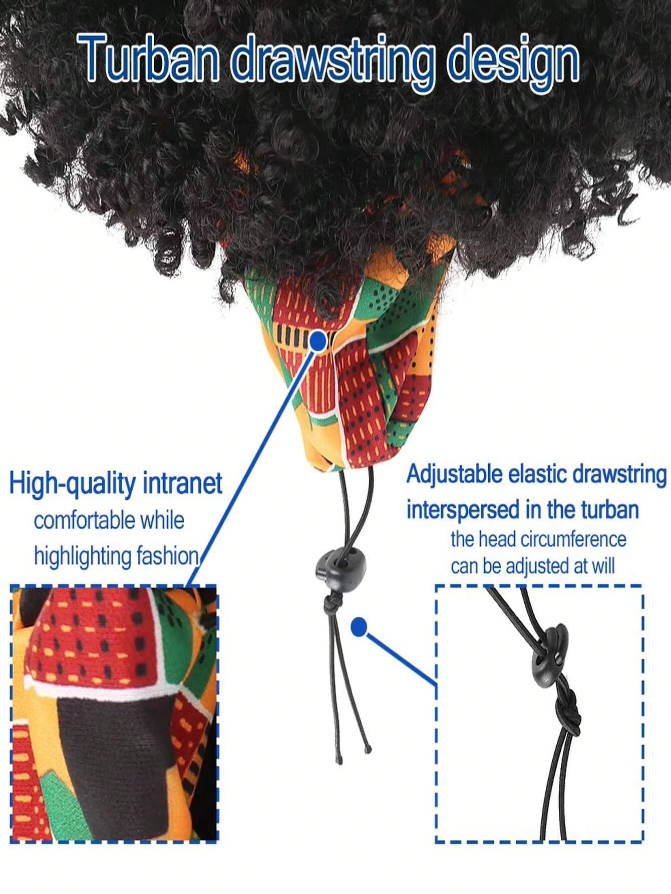 Black womens headscarf and tassel, 2-in-1 wrapped wig, short African curly hair synthetic wig with headscar ddmythur