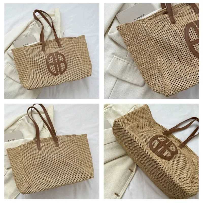 Hollow Out Knitting Tote Bag Large Capacity Handmade Shoulder Handbag Women 2023 Designer Casual Beach Bag Ethnic Style