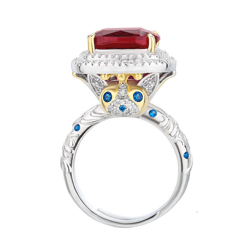 New Huayoumei Jewelry Ring Copper Material Imitation Red Corundum Women's High-End Fashion Versatile 9E2