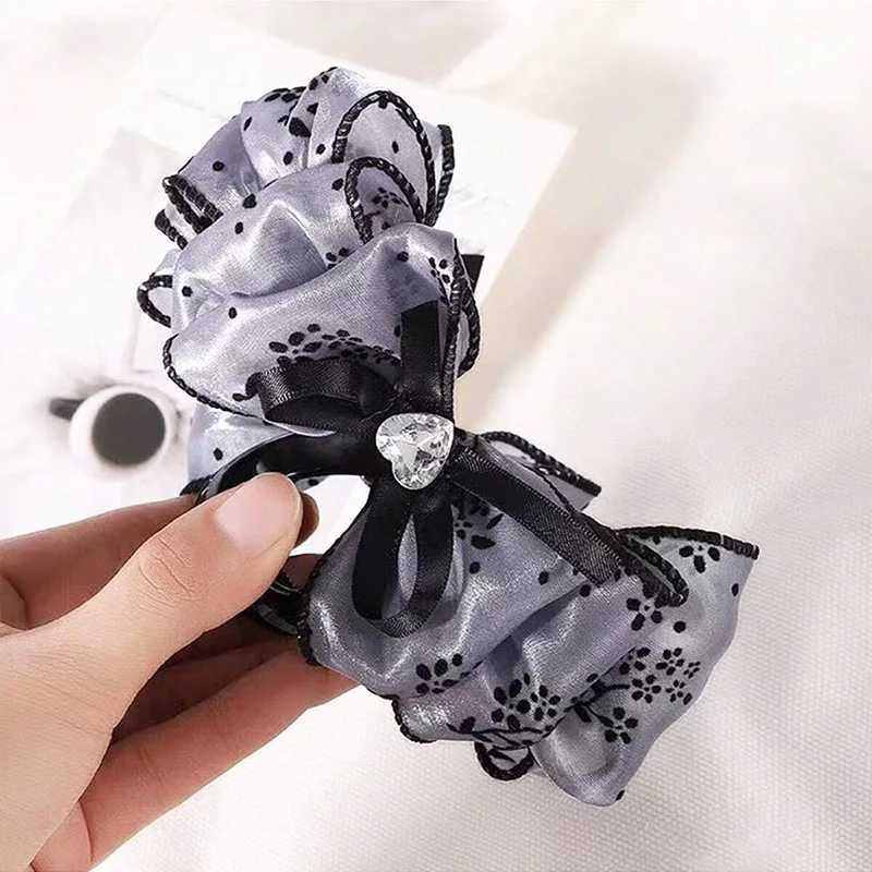 1pc womens multi-color rhinestone heart embellishment mesh bow hair clip double-sided bubble grip clip fluffy hair claw Z250707