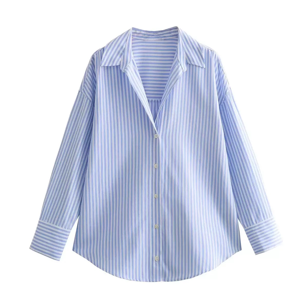 TRAF Women Fashion Long Sleeve Single-breasted Lapel Cotton Oxford Blouse Street Clothing Shirt Chic Ladies Crop Tops Mujer