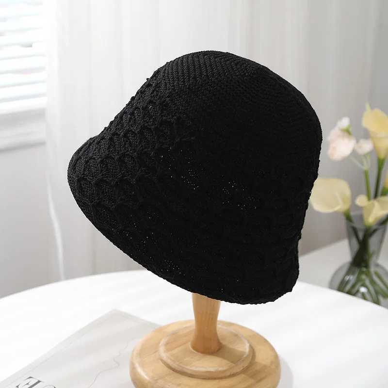 Summer Hats For Women Bucket Hat Female Hollow Shape Knitted Breathable Outdoor Sun Protection Fisherman Cap Female Korean New Y250707