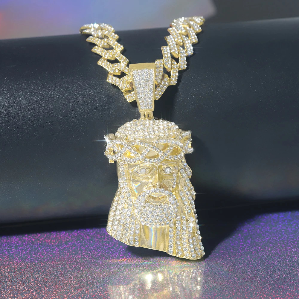 Men Women Hip Hop Pendant Necklace Iced Out Jesus Medal Bling Rhinestones Cuban Chain Street Jewelry Gift For Your Lover 250707