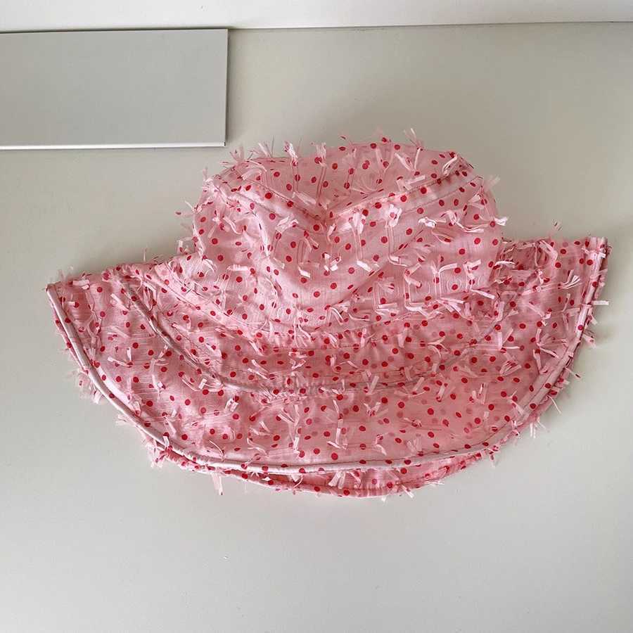 Niche Pink Polka Dot Mesh Bucket Hat Womens Spring and Summer Thin Sunscreen Sun Hat Korean Sweet Washbasin Hat Y250707