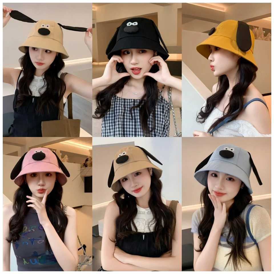 Spring Summer Bucket Hat For Women Men Cute Dog Ear Bear Nose Cartoon Fisherman Hat Outdoor Sun Hat Mountain Travel Beach Cap Y250707