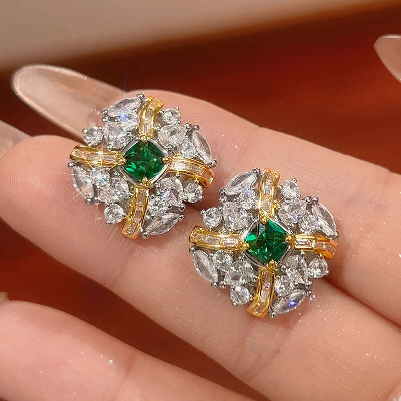 New Set Necklace Earrings Ring Gemstone Green Jewelry For Women 95A