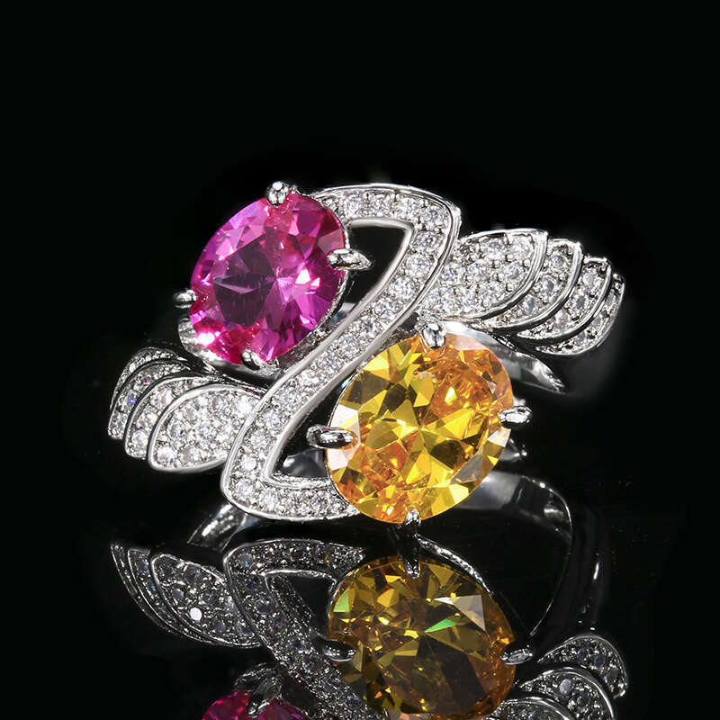 Huayoumei Jewelry Ring Accessories Red And Yellow Diamond Twin Stone Style Light Luxury High-End Women's Fashion D92