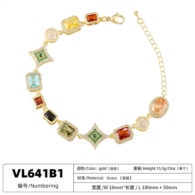 ZHUKOU 18K Golden Plated Colourful Stars Gemstone Bracelet Necklace Hip Hop Style Unisex Couple Jewellery VL641 VL642 250707
