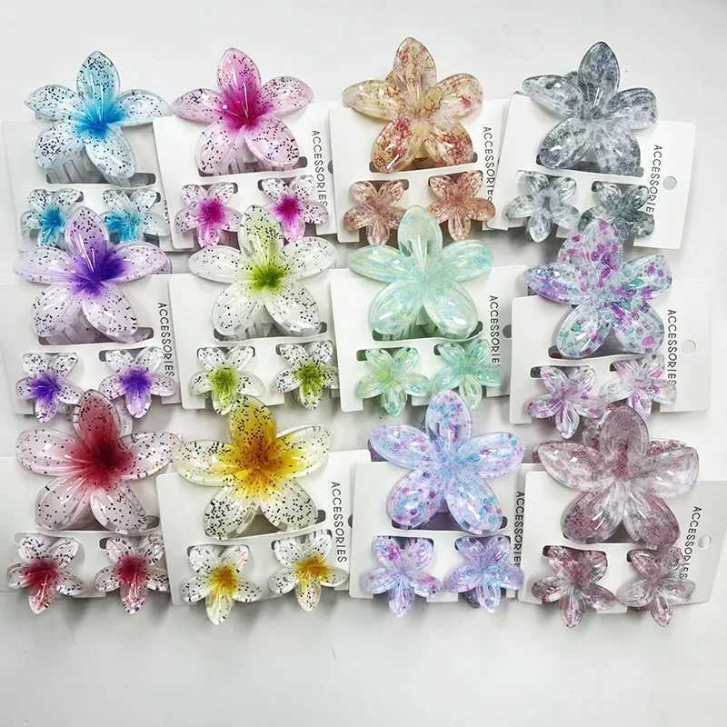 3pcs/set Sweet Flower Shark Hair Claws Clips Hairpins Barrettes for Girls Women Fashion Headwear Wedding Accessories Gift Y250707