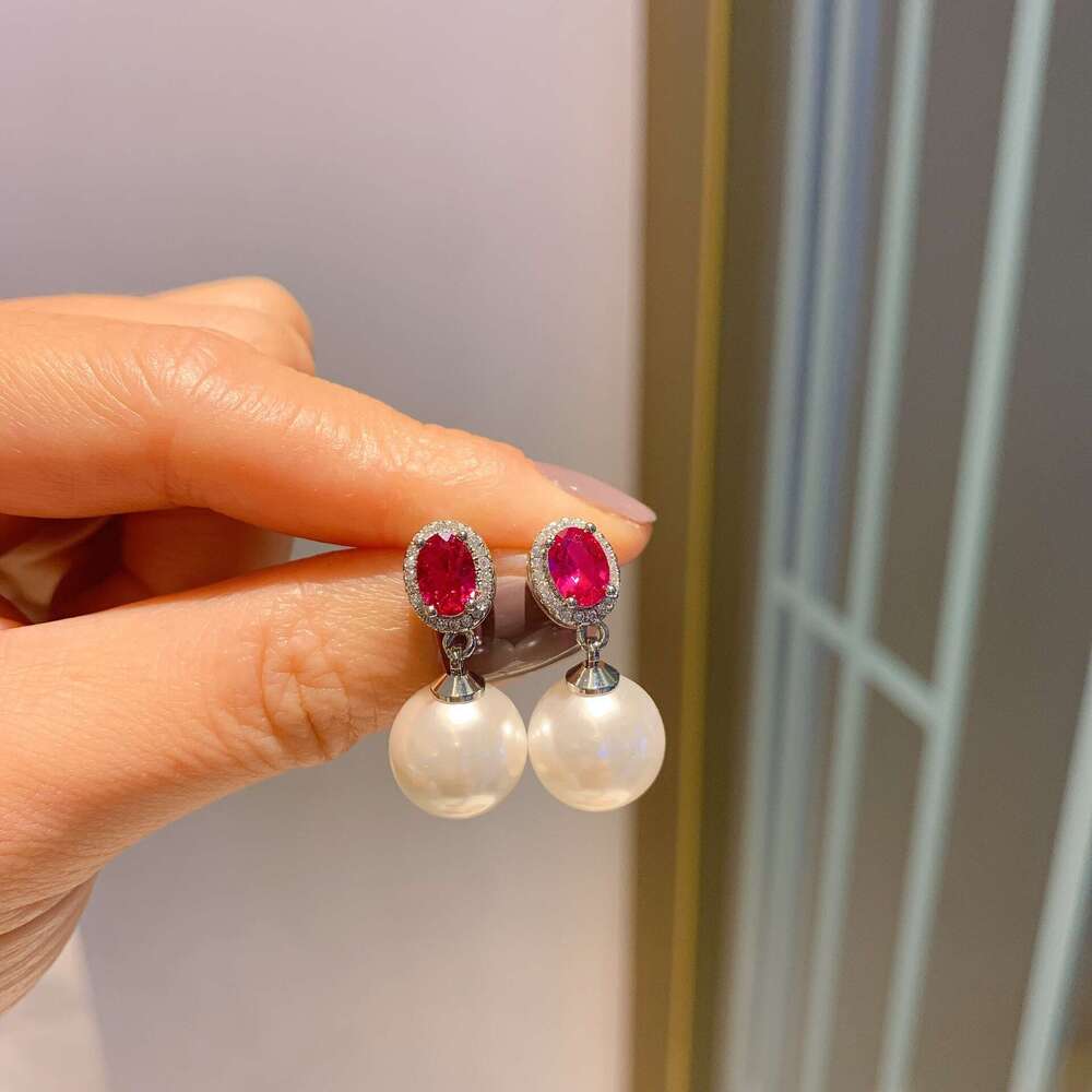 Live New Green Zircon White Australian Large Pearl For Women Fairy-Like Mother-Of-Pearl Earrings 0B0